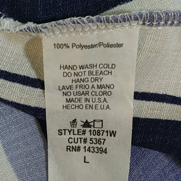 Cotton Bleu blue and white striped V Neck blouse. Size L - Picture 6 of 6